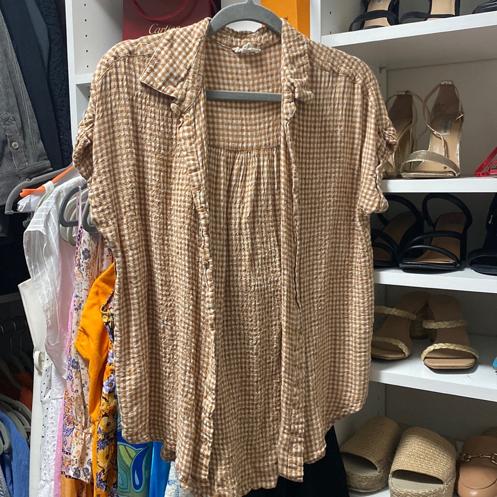 Rusty Orange and White Plaid UO Shirt